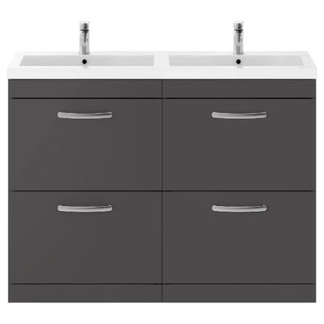 Nuie Athena Gloss Grey 1200mm 4 Drawer Vanity Unit and Double Polymarble Basins - ATH076C (1/5)