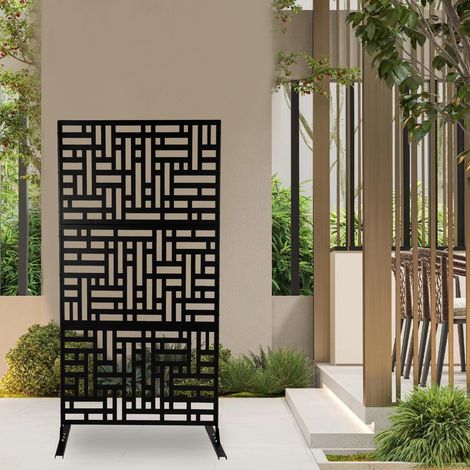 Écran d'intimité en métal 90 x 40 x 190 cm avec support - Écrans d'intimité décoratifs autonomes pour terrasse, jardin, balcon, porche - Découpe laser précise (1/5)