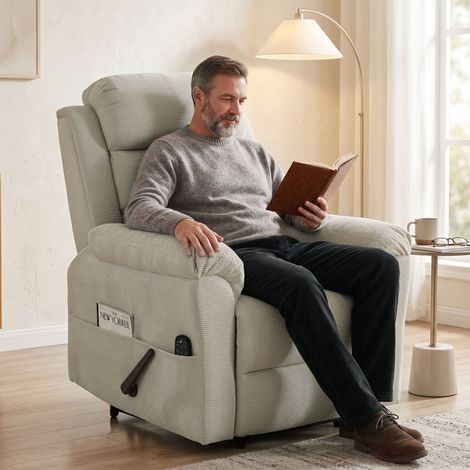 Fauteuil inclinable massage chauffage relaxation appui-tête réglable poches latérales crème. Fauteuil inclinable massant pour votre confort personnel, doux et fonctionnel. (1/5)