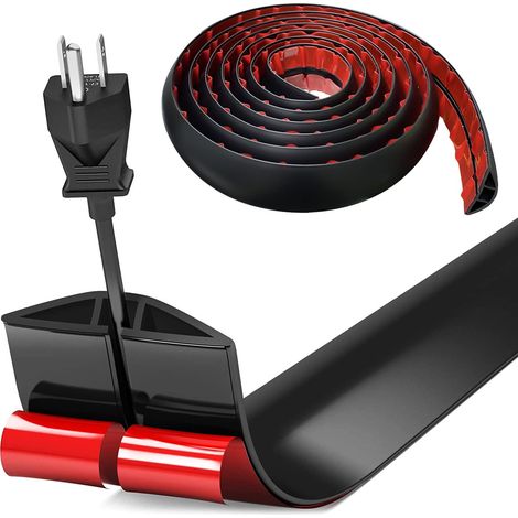 Cache Cable Sol, Petit Canal de câble Flexible,5M x 3cm Goulotte Passe Cable Sol Silicone, Cache Fil Électrique Sol Auto-Adhésif Facile à Couper Montage pour Tous Les Câbles (Noir-Arrondi) (1/5)