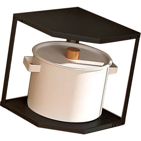 Étagère de rangement pour casseroles et poêles en forme d'éventail, étagère d'angle à épices, étagère de rangement triangulaire à plusieurs niveaux à poser sous l'évier, noire à deux niveaux. (1/5)
