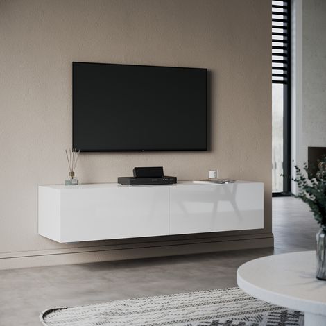ELEGANT 1400mm Floating TV Cabinet High Gloss White Wall Mounted TV Unit