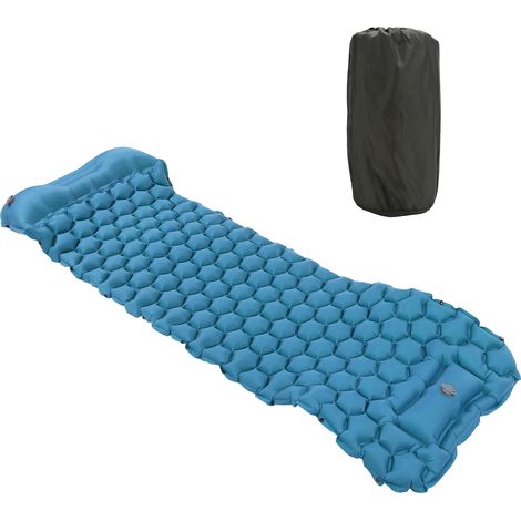 Matelas de Camping Gonflable à Pompe au Pied pour Randonnée et Voyage - Bleu Paon (1/5)