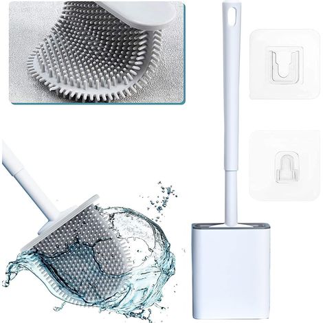 ZOLGINAH Brosse de Toilette WC en Silicone Balayette Brosse WC en Silicone pour Nettoyage en Profondeur avec Long Manche antidérapant et Fixation Murale sans perçage Séchage (Blanc) (1/5)