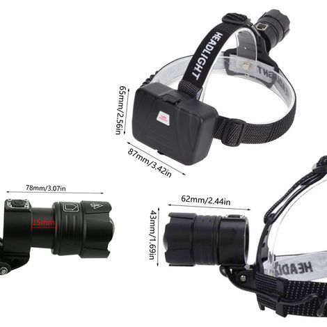 Lampe frontale puissante P70 4000LM, rechargeable USB, zoomable, grande luminosité (1/5)