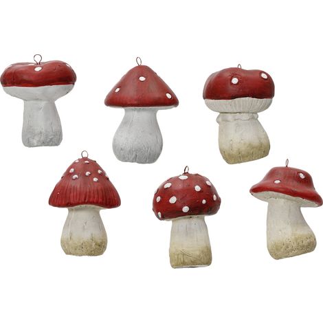 Decoris Weihnachtsanhänger Pilz aus Terrakotta 5,6 x 8,3 cm rot/weiß