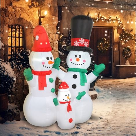 Bonhomme de neige gonflable famille 165x80x180 cm blanc LED pour jardin FLORAGRACE (1/5)