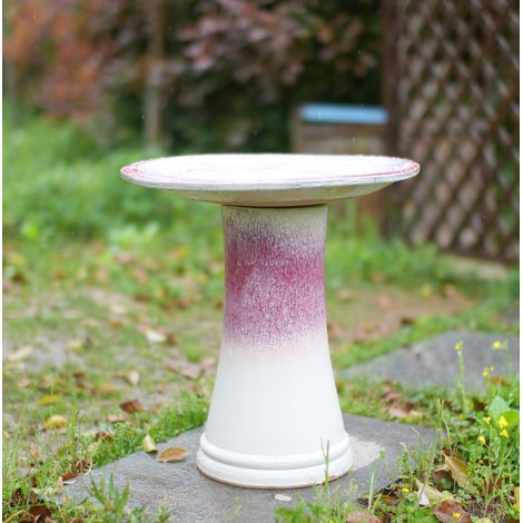Bain d'oiseaux céramique Ø43 cm sur pied blanc rose HAVRYA (1/5)