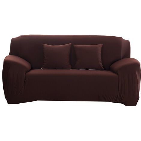 Housse de canapé extensible imperméable pour canapé 2 places, tissu polyester-spandex doux et antidérapant, couleur marron (1/5)