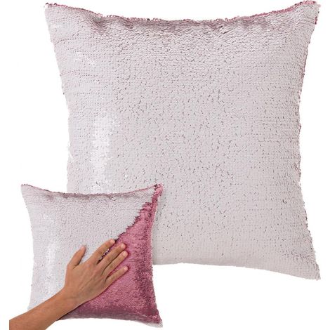 Cuscino Paillettes Federa Effetto Sirena Doppio Bianco Rosa 40x40cm Divano (1/5)