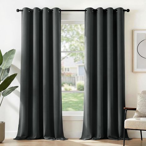 Rideau Occultant Thermiques Anti Froid, Double Rideau Isolant Anti-Bruit, Économie d'Énergie, Idéal pour Chambre et Salon, 140X245 CM (Largeur X Hauteur), Gris Foncé, 2 Pièces (1/5)