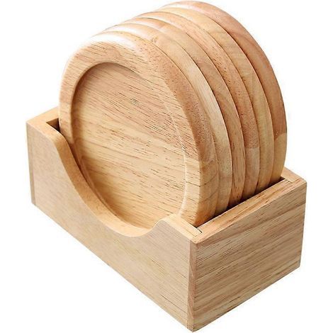 1 set de sets de table en bois isolants thermiques avec boîte-9.00X9.00X0.80CM-Khaki (1/4)