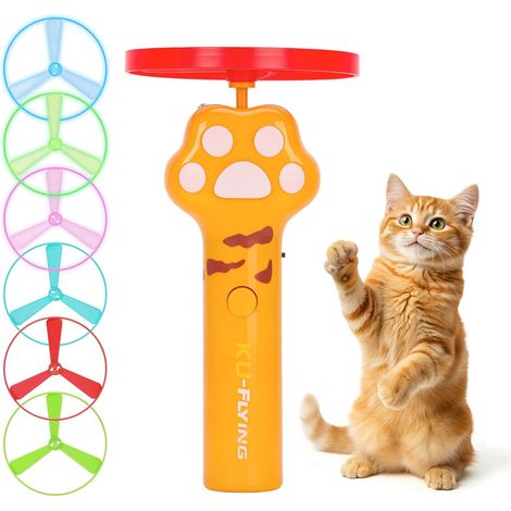 Juguete de persecución para gatos - Lanzador de discos recargable con 6 discos giratorios voladores - Los mejores juguetes interactivos de caza para mascotas, ideales para gatos y perros en interiores