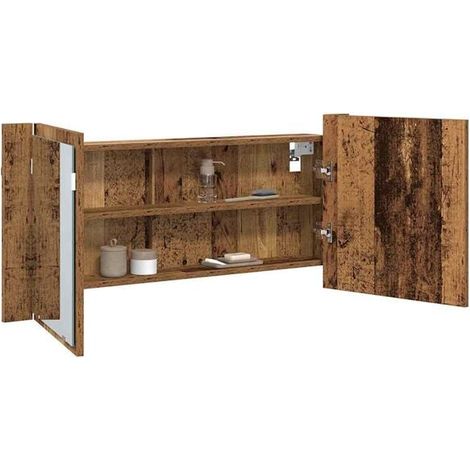 Armoire de Salle de Bain avec Miroir LED Intégré, Style Rétro en Bois, 100 x 45 x 12 cm, Meuble Vasque Moderne et Élégant (1/5)