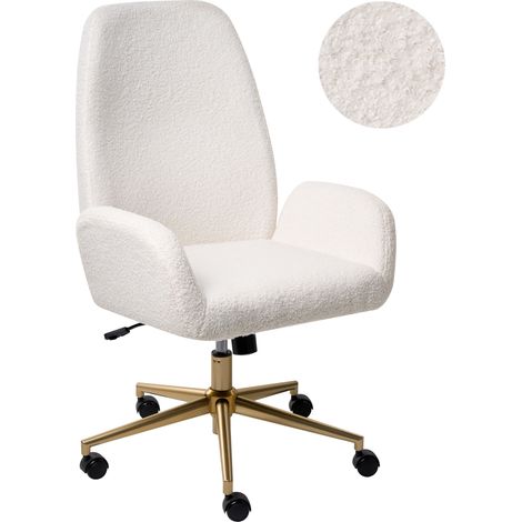 Silla de oficina tapizada en bouclé giratoria ajuste de altura del asiento blanco Clare (1/5)