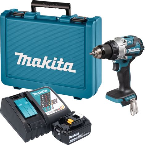 Taladro atornillador de percusión a batería Makita DHP 489 RT1E de 18 V, 73 Nm, sin escobillas + 1 batería de 5,0 Ah + cargador + maletín (1/5)