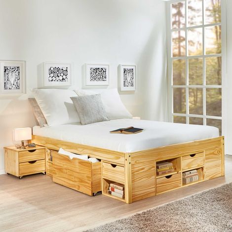 Lit Inter Link avec rangements et chevet à roulettes Dim. 186,5x209x47,5h (1/5)