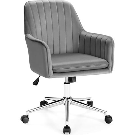 COSTWAY Silla de Oficina Holandesa de Terciopelo, Silla Giratoria Ajustable en Altura con 5 Ruedas Giratorias y Reposabrazos Ergonómicos, Silla de Tocador Moderna para Dormitorio y Sala de Estar (1/5)