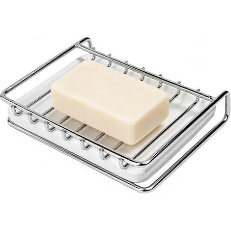 Porte-savon en acier inoxydable avec bac égouttoir, pour salle de bain, douche ou évier de cuisine, antidérapant et facile à nettoyer. (1/5)