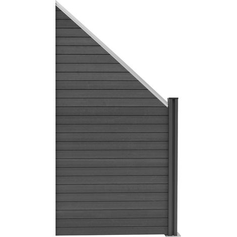 Kit Clôture Panneaux d'Extrémité Incliné en Bois Composite Gris 105 H x 95 cm L, Poteaux en Aluminium Lames à Emboîter Texture Bois Reversible PVC Brise-Vue Extérieur Jardin Mur d'Intimité