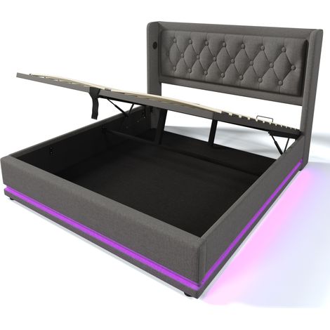 Polsterbett 140 x 200 cm grau aus Baumwolle, USB-C und LED, mit Matratze, MODENUIT (1/5)