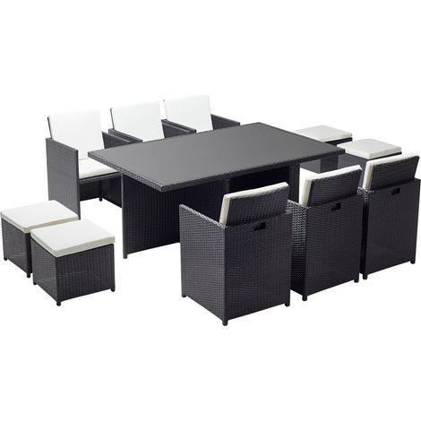 Salotto da giardino a incasso 10 posti resina intrecciata bianco/nero MONACO