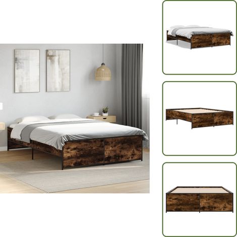 The Living Store Cadre de lit sans matelas chêne fumé 120x190 cm - Cadre De Lit - Lit Double - Lit En Bois - Lit Design - Literie