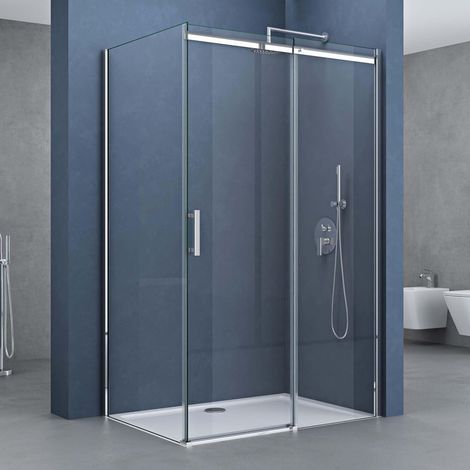 doporro Box Doccia Angolare con Porta Scorrevole Vetro 8 mm Temperato Trasparente Profilo Alluminio Cromato H 195 100x120 cm - Ravenna18K (1/5)