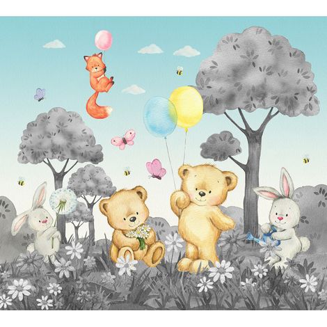 Papier peint animaux de la foret noir et blanc 300 x 270 cm (1/4)