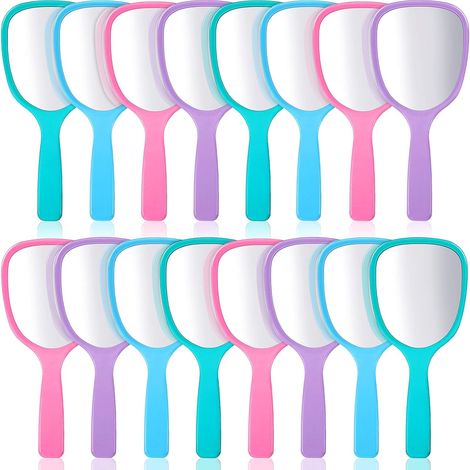 Lot de 16 Miroir de poche avec poignée, Plastique robuste, 4 couleurs, Pour maquillage et voyage (1/5)