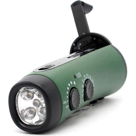 Chargeur à manivelle, lampes à manivelle, radio météo AM/FM à piles, chargeur de téléphone, équipement de pêche nocturne vert (1/5)