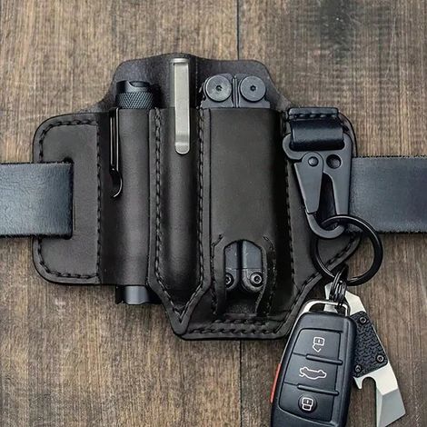 Sacoche ceinture multi-outils tactique en cuir, sac de rangement portable, holster, poche de taille pour camping, chasse, activités extérieures. MARRON (1/4)