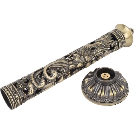 Supporto verticale per incenso a forma di drago e fenice in stile retrò, ideale per meditazione e sala da tè, in bronzo. (1/5)