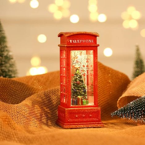 Vintage London rote Telefonzellenlaterne, Weihnachtsschmuck, tragbarer Weihnachtsmann, Schneemann, Weihnachtsbaum-Flammenlicht für Weihnachtsparty-Dekoration (1/5)