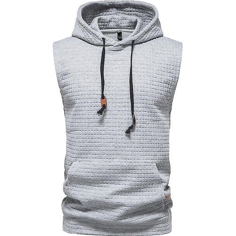 Débardeur à capuche sans manches pour homme, idéal pour la salle de sport et le fitness - Taille M - Gris clair (1/3)