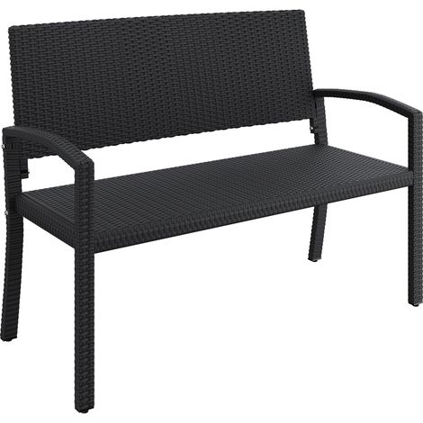 Yaheetech Panchina in Polyrattan da Giardino per 2 Persone Panca da Esterno Impermeabile con Schienale e Braccioli per Balcone Terrazza 121,5 × 62 × 89 cm Nero