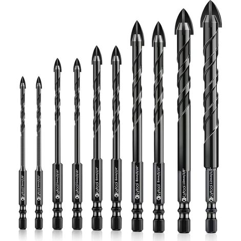 Lot de 10 mèches en céramique pour perçage verre et carrelage – Tige hexagonale – Diamètres 3 à 12mm – Résistantes à l'usure (1/5)