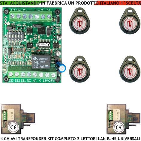 Chiave Elettronica di Prossimità 4 Chiavi TAG Due Lettori su Modulo LAN Universale 501/503 RJ45 Alimentazione 12/24 Vac Relè Scambio 2 A a 24 V Funzione Impulsiva o Stabile Segnale di Stato 4 Led GRVB (1/4)