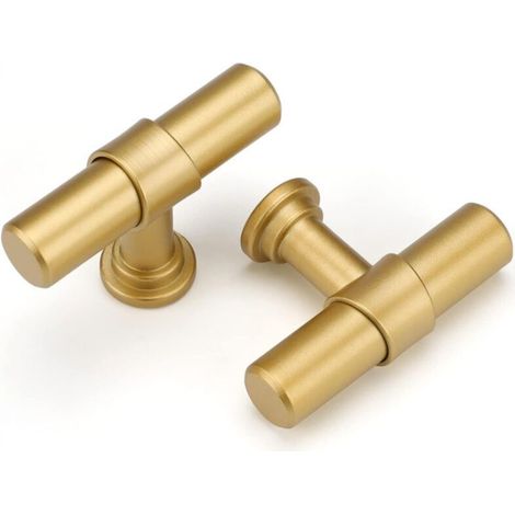 Set di 2 maniglie per mobili placcate oro per armadi e cassetti da cucina, foro singolo, in lega di alluminio e zinco, con viti.