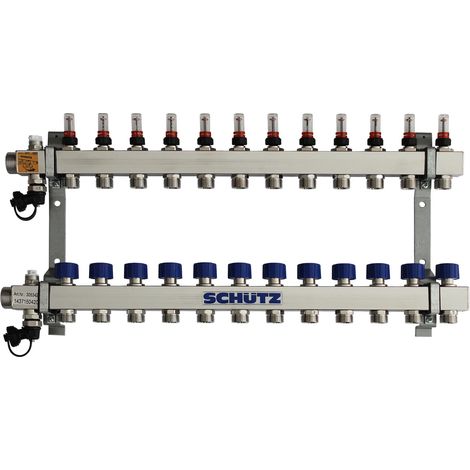 SCHÜTZ Colector tipo Komfort 90-3 para 12 circuitos, acero inoxidable, longitud 670 mm, 3053420