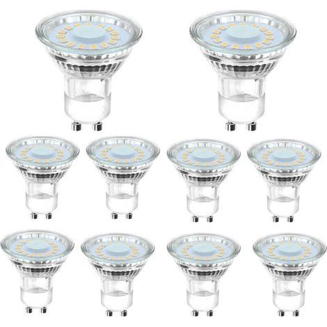 10 GU10 LED-Lampen, entsprechend einer 50-Watt-Halogenlampe, 4 Watt, 6500 Kelvin tageslichtweißes Licht, 120° Abstrahlwinkel. (1/5)
