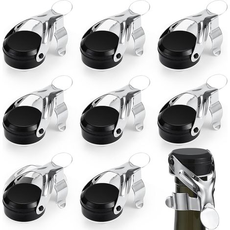 8 Pcs Bouchon à Vin et Champagne Réutilisable en Acier Inoxydable - Fermeture Hermétique, Résistant aux Fuites, Garde la Fraîcheur et les Bulles pour Vos Bouteilles de Prosecco, Cava ou Vin (1/5)
