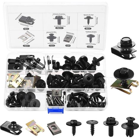 72 Pcs U Clips de Fixation Voiture et Kit de Vis de Carrosserie, Agrafe Carrosserie, écrous U-clips de Fixation Métalliques pour Voiture, passage de roue, tableau de bord, portières soubassement (1/5)