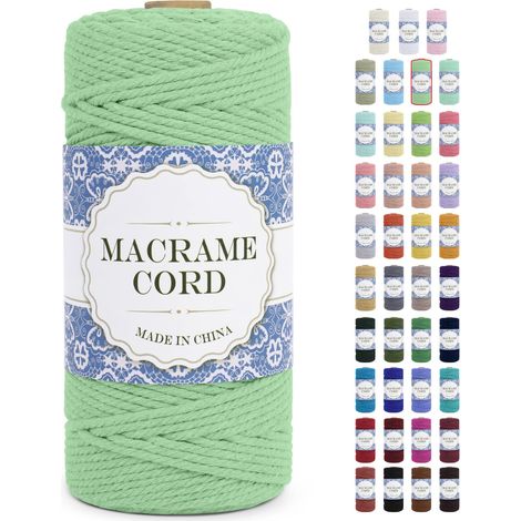 Corde Macramé 3mm x 100m Ficelle Naturel Cordon Coton Fil Cordelette pour Suspension Murale Tressée de Plante Rideau Bricolage Décoration Intérieure Boho Vert d'Eau (1/5)