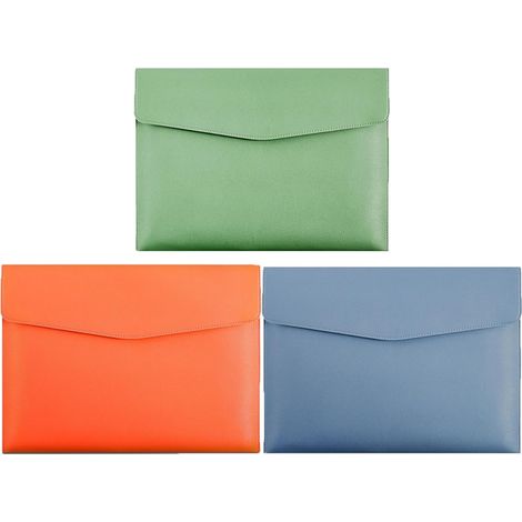 (Vert + Orange + Bleu) Lot de 3 chemises extensibles en cuir PU A4, porte-documents, organiseur de fichiers portable avec fermeture à bouton pour le (1/5)