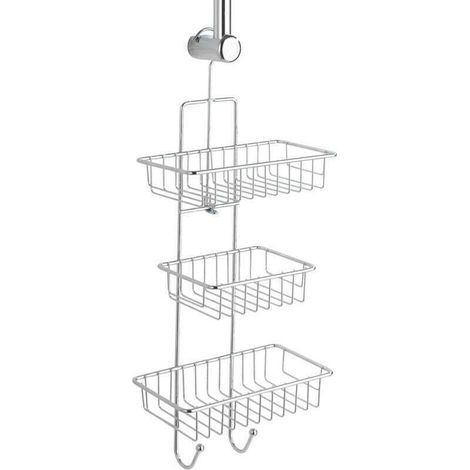 pair Caddie de douche  Milano 3 étagères chrome 25 x 62 cm avec 3 paniers de douche et 2 crochets accessoire de douche pratique en métal pour rangement de douche et organisateur salle de bain