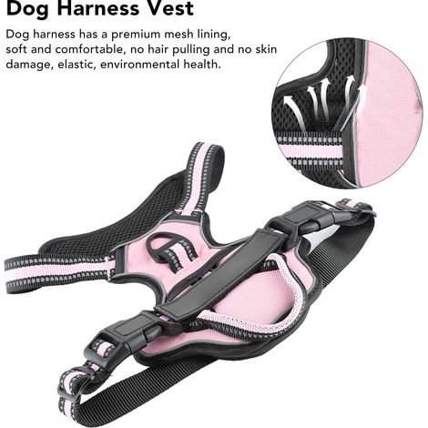 Doppellagiges Hundegeschirr, verstellbar, aus atmungsaktivem, reflektierendem Netzgewebe, ausbruchsicher, ideal für Outdoor-Wanderungen, rosa, Größe S. (1/5)