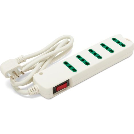 Velamp Multipresa - 5 Prese Bipasso (10/16A) - Spina Angolare piccola (10A) - Con interruttore di sicurezza Colore Bianco (1/5)