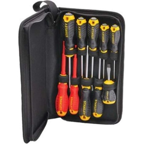 Stanley – Jeu de tournevis plat 6 pièces – Lames en chrome vanadium – Manche en TPR pour torsion optimisée – Pour vis standard et cruciformes (1/2)