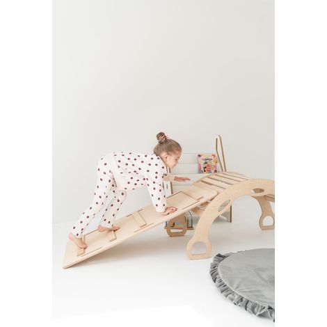 Balancín Montessori XXL 2 en 1 con asas + tobogán de escalera - madera (1/5)